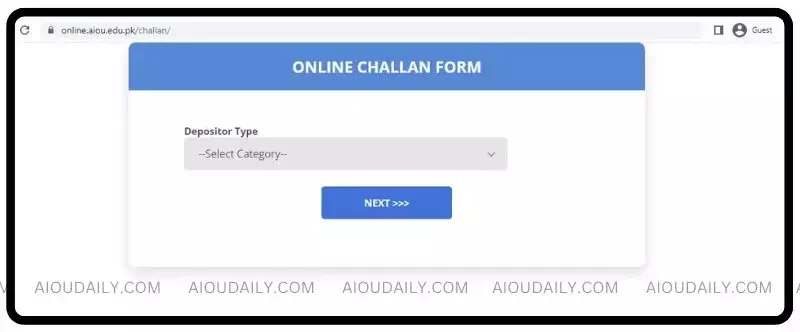 AIOU Fee Challan Form Download Page