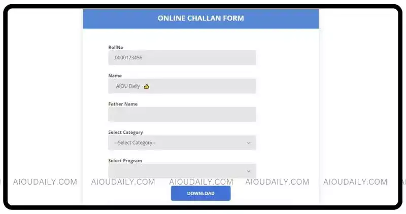 Fee challan form for continuing students