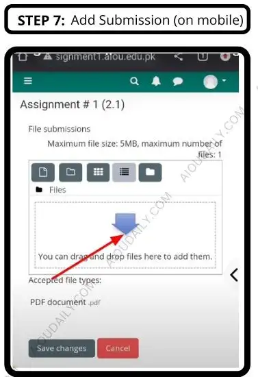 Save assignment in aiou aaghi portal lms on mobile